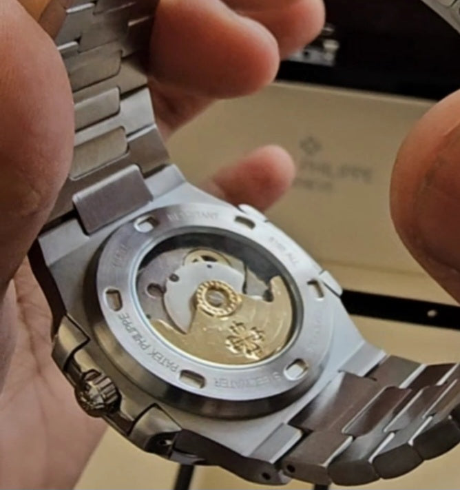 Patek Phillipe Nautilus Tiffany Dial Silver Metal premium Automatic Watch [OPEN BACK]